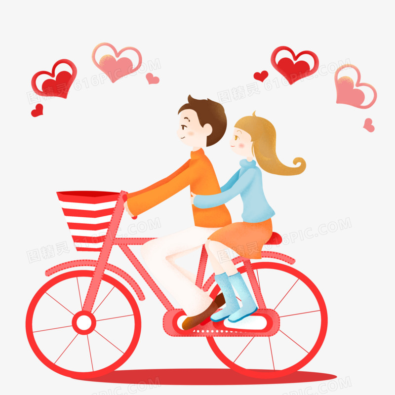 卡通清新可爱情侣骑单车郊游元素
