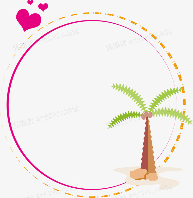 简单风格边框爱心椰子树
