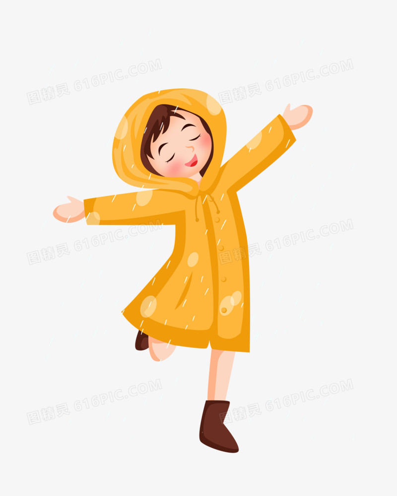 雨水之穿着雨衣淋雨的女孩