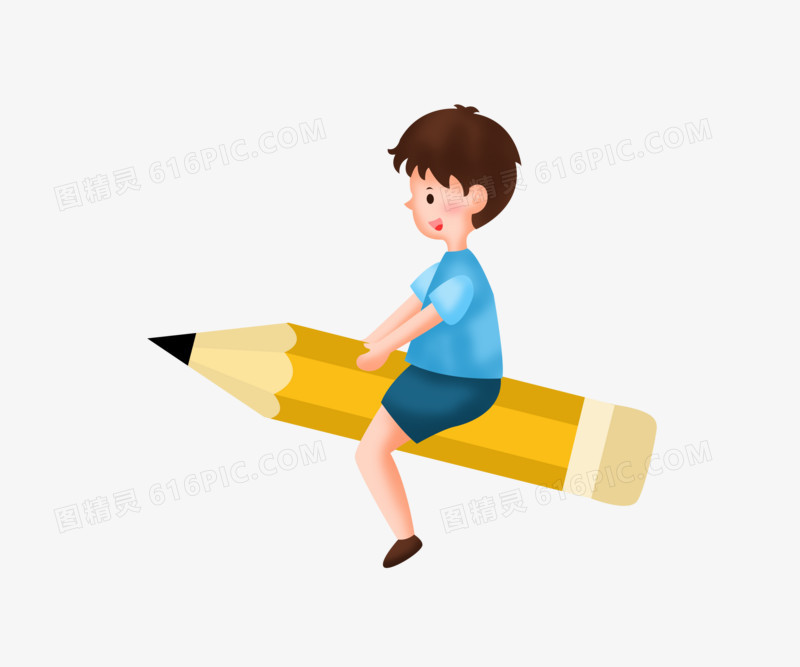 手绘卡通男孩与铅笔