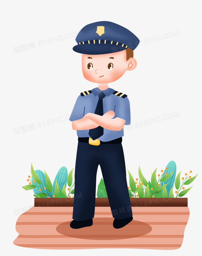 手绘卡通可爱的男警察