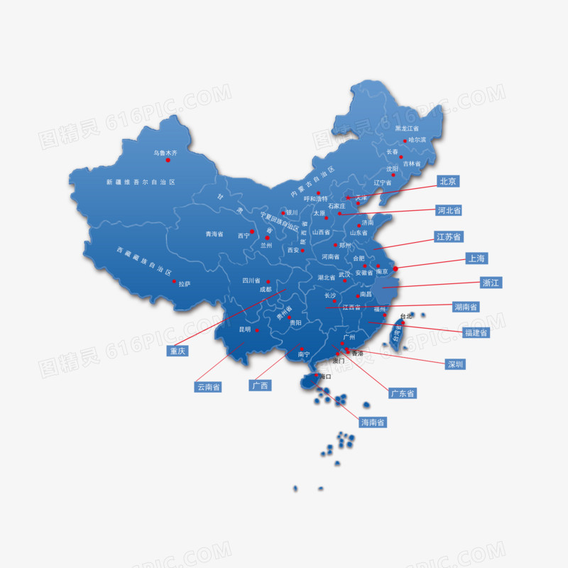 蓝色中国地图手绘设计