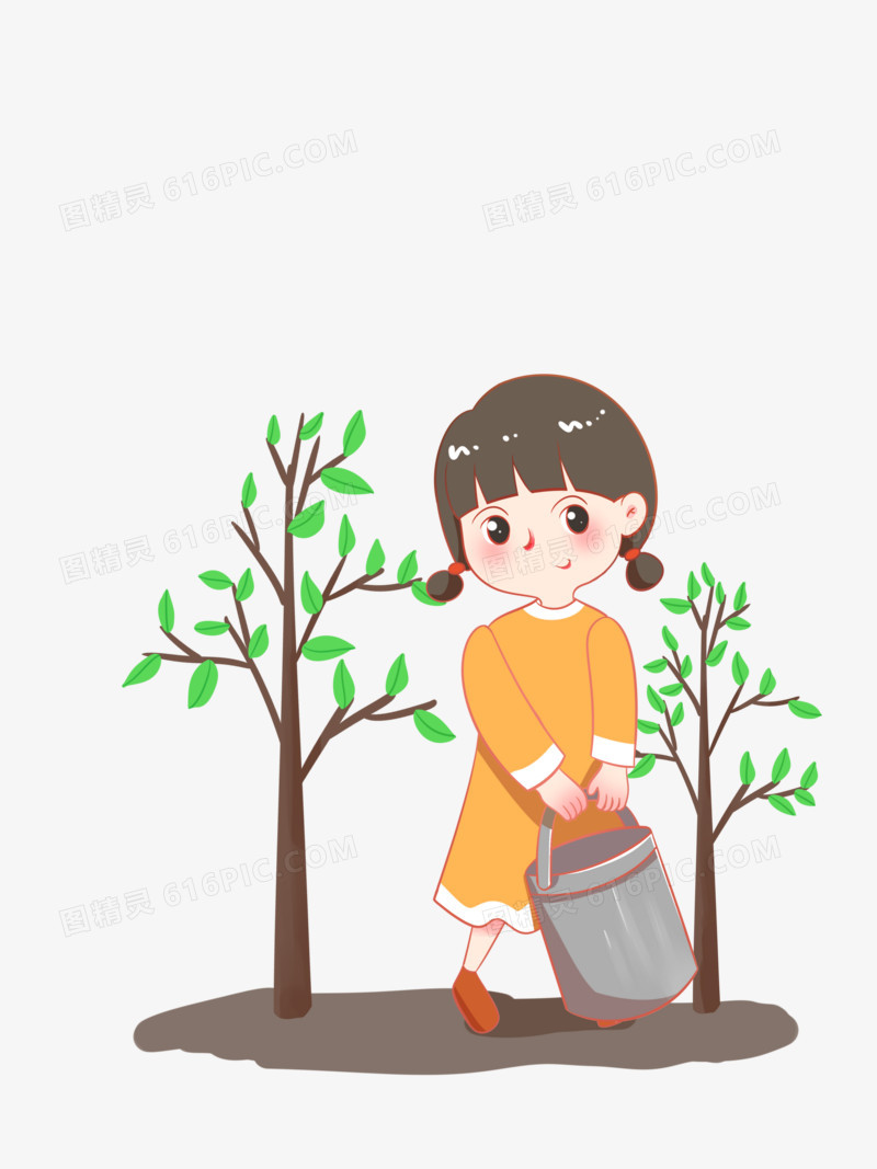 手绘植树节之植树的女孩