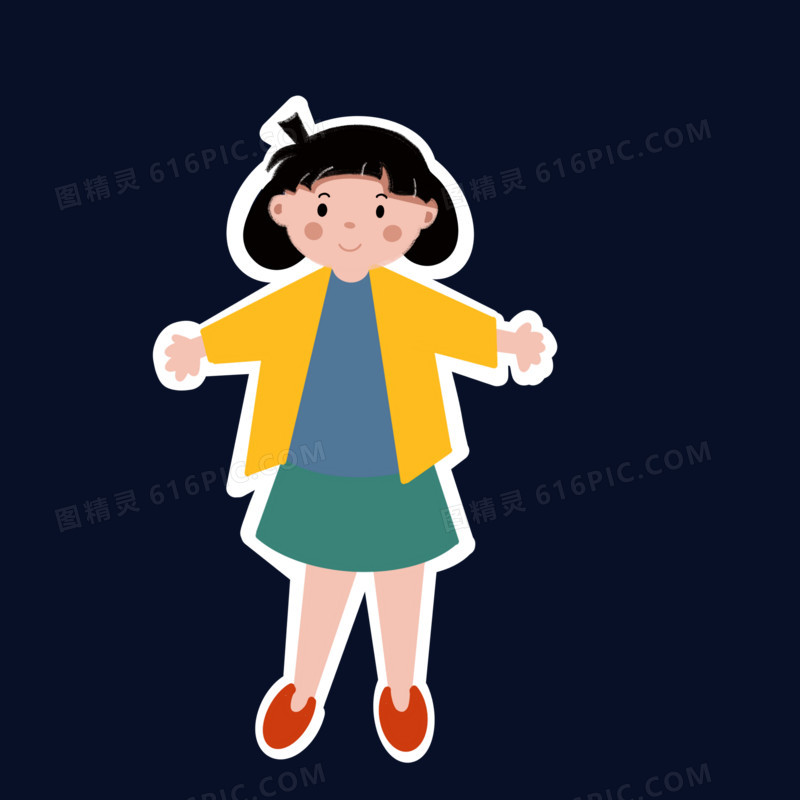 卡片贴纸儿童卡通图精灵为您提供手绘黄色衣服小女孩人物元素免费下载