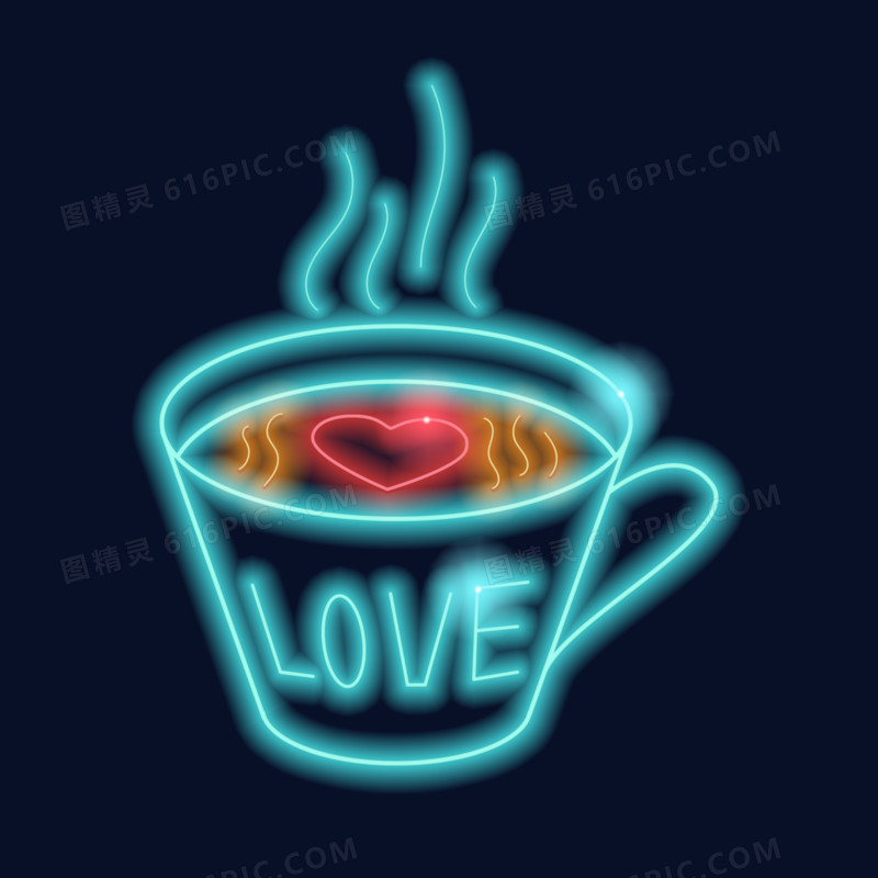 情人节霓虹灯小图案咖啡杯