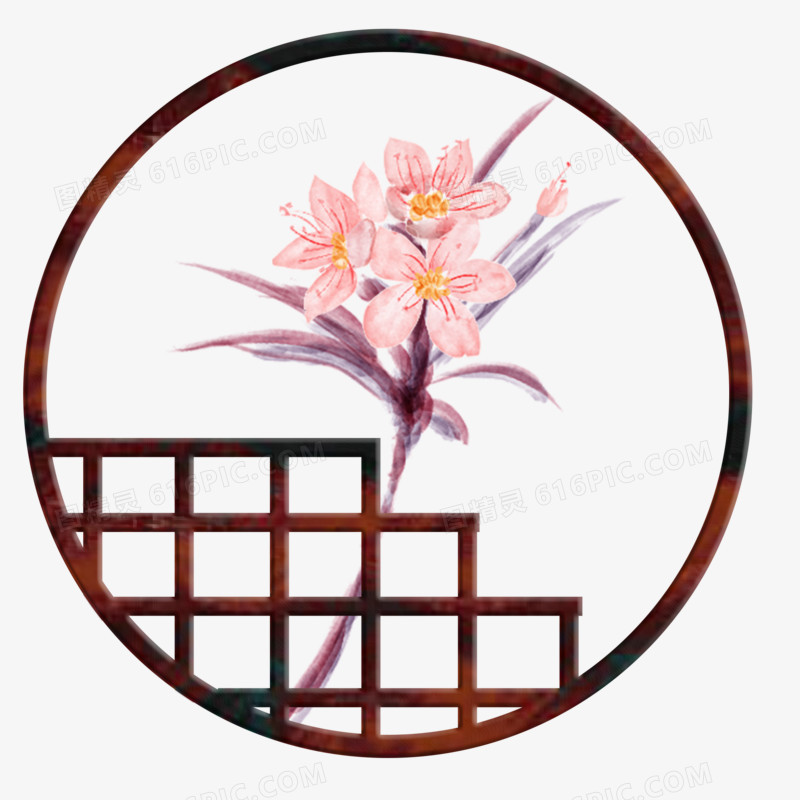 中国风水彩丁香子中式窗户