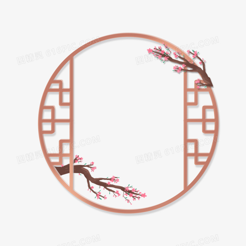 春天手绘卡通优美的中国风古典窗户桃花立春边框