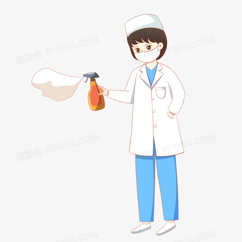 手绘肺炎相关主题之医生拿着消毒喷雾剂