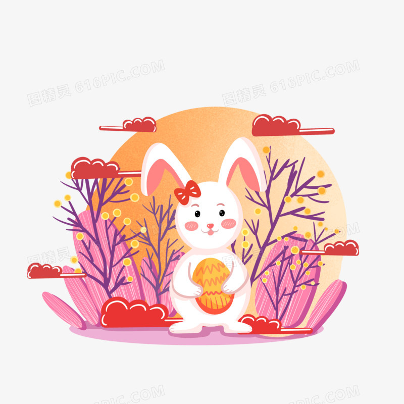 复活节拿着彩蛋的小兔子