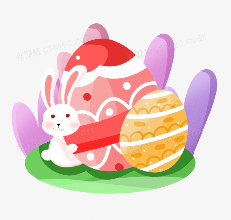 手绘复活节卡通彩蛋与兔子