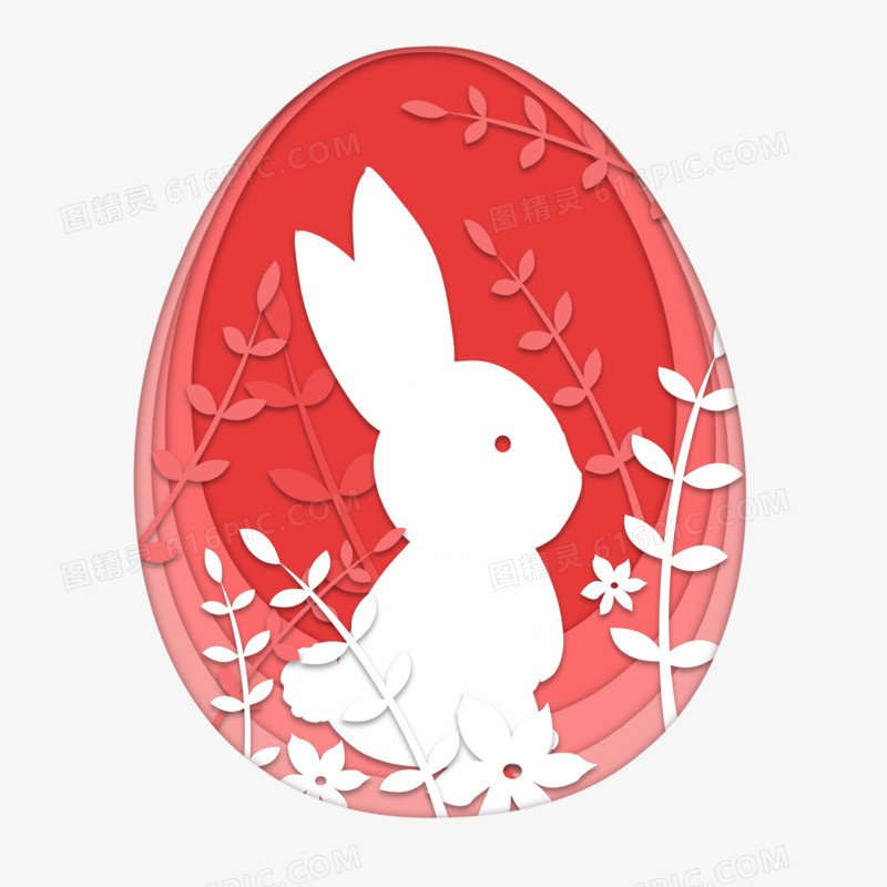 手绘复活节剪纸风兔子彩蛋