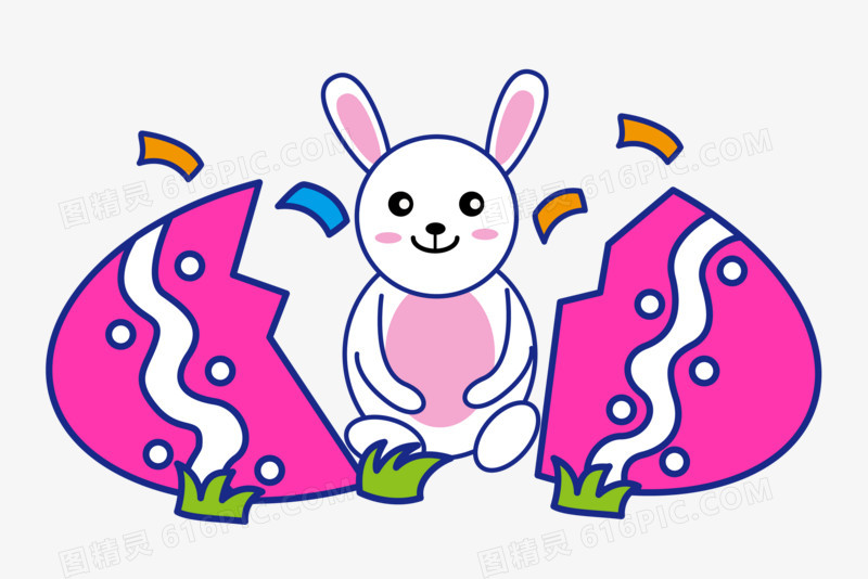 原创破裂兔子手绘彩蛋复活节元素