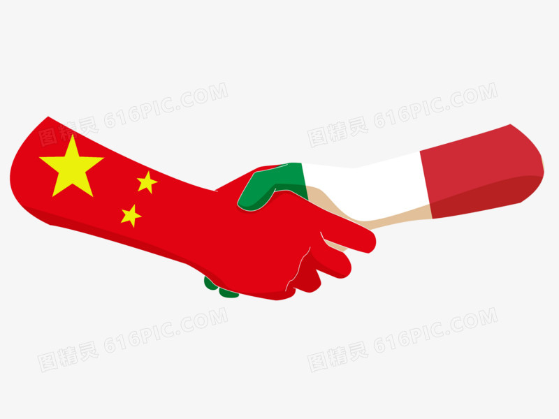 中国援助意大利疫情握手卡通素材