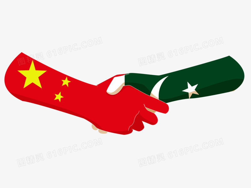 中国援助巴基斯坦疫情握手卡通素材