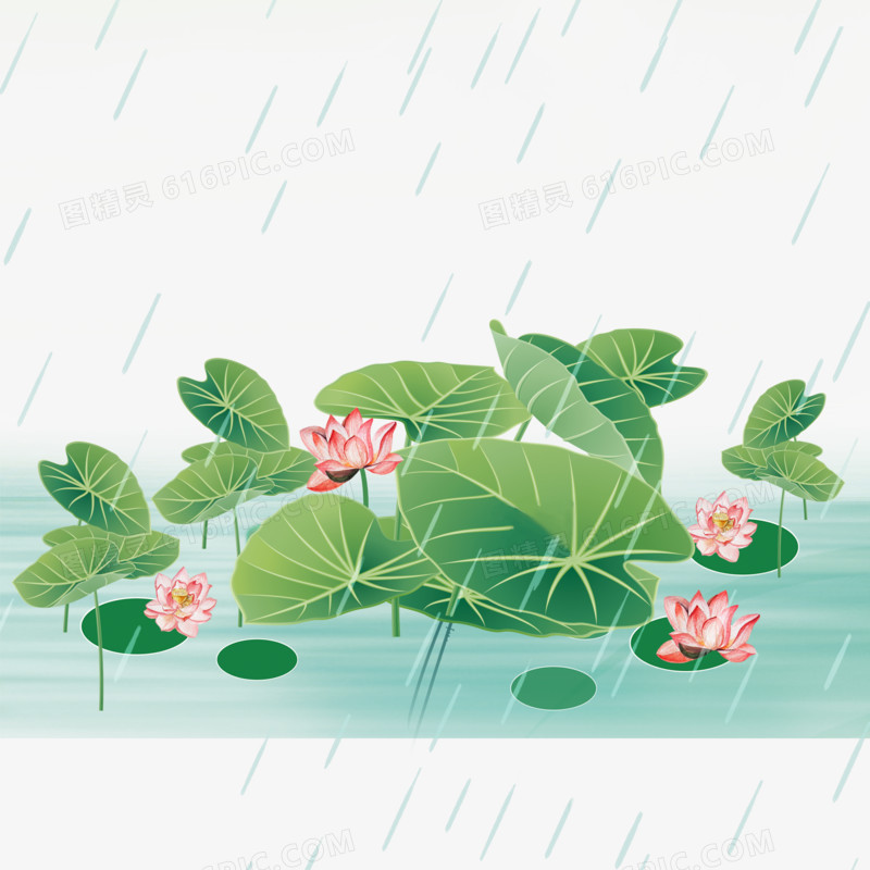 卡通清新创意二十四节气谷雨元素荷花花卉