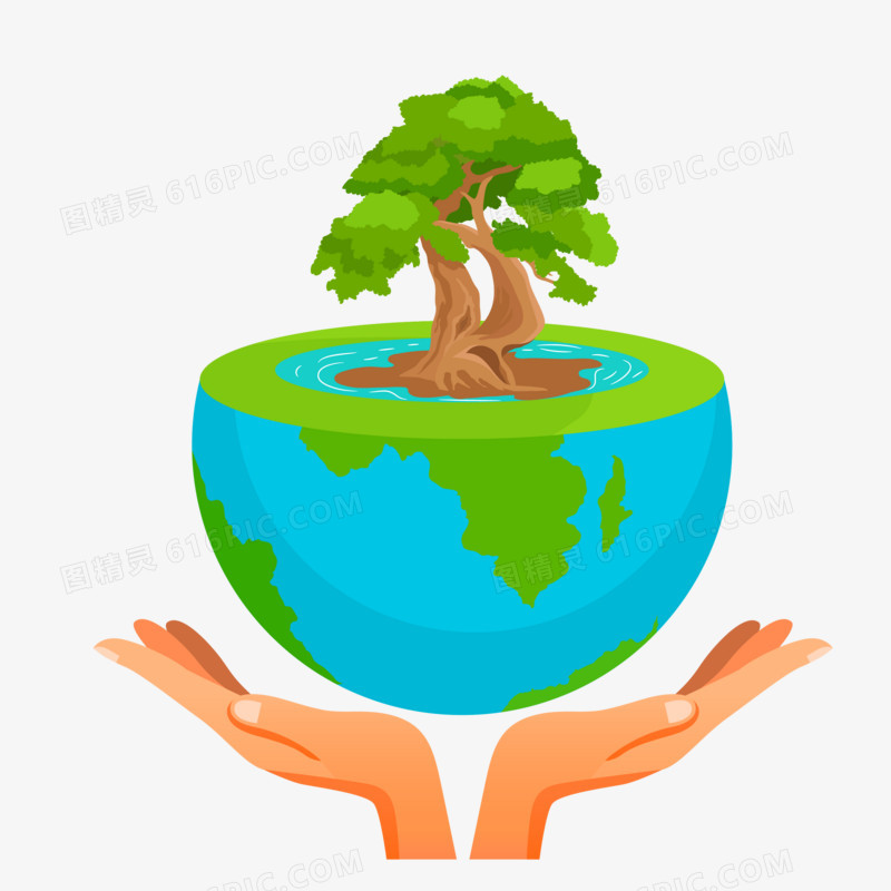 手绘保护地球保护树木矢量素材