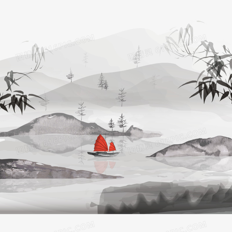 山水创意水墨画中国风传统元素