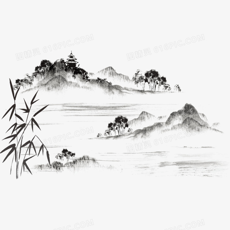 中国风传统山水水墨画元素