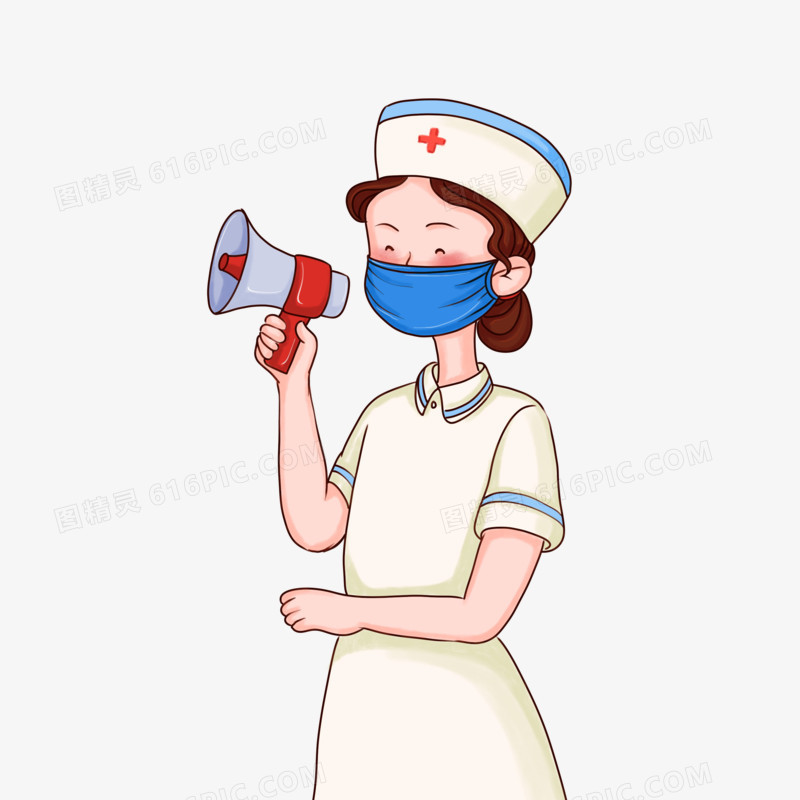 拿着喇叭的护士卡通人物元素
