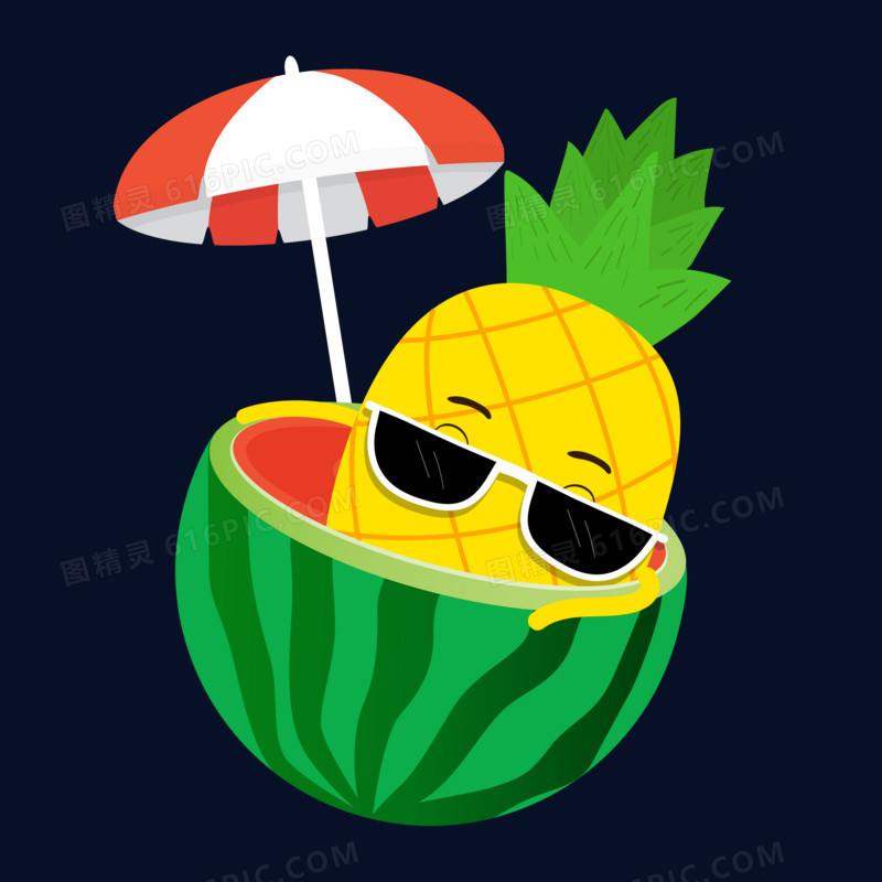 菠萝先生和西瓜惬意表情包元素