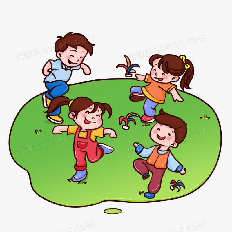 儿童踢毽子游戏场景元素