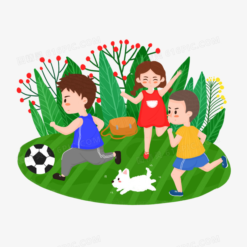 手绘风踢足球欢呼的儿童场景元素