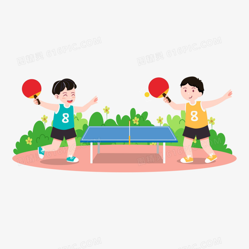 儿童运动打乒乓比赛人物元素