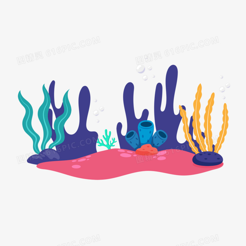 海底的水草植物手绘元素
