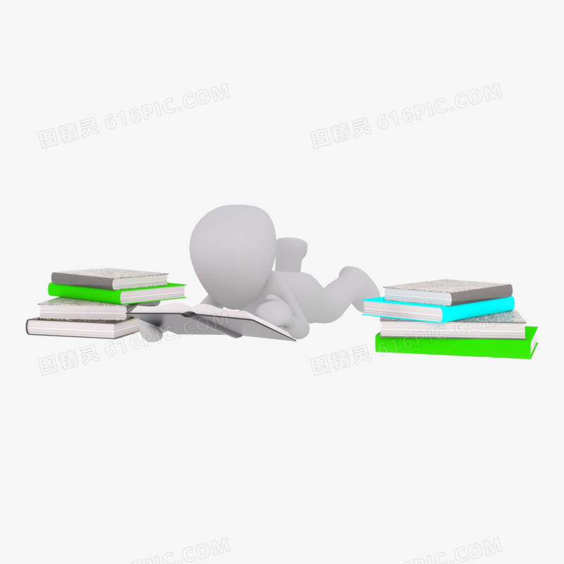 3D立体小人趴在书堆里读书 