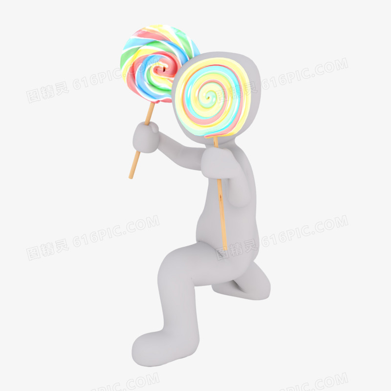 3D立体小人举着棒棒糖