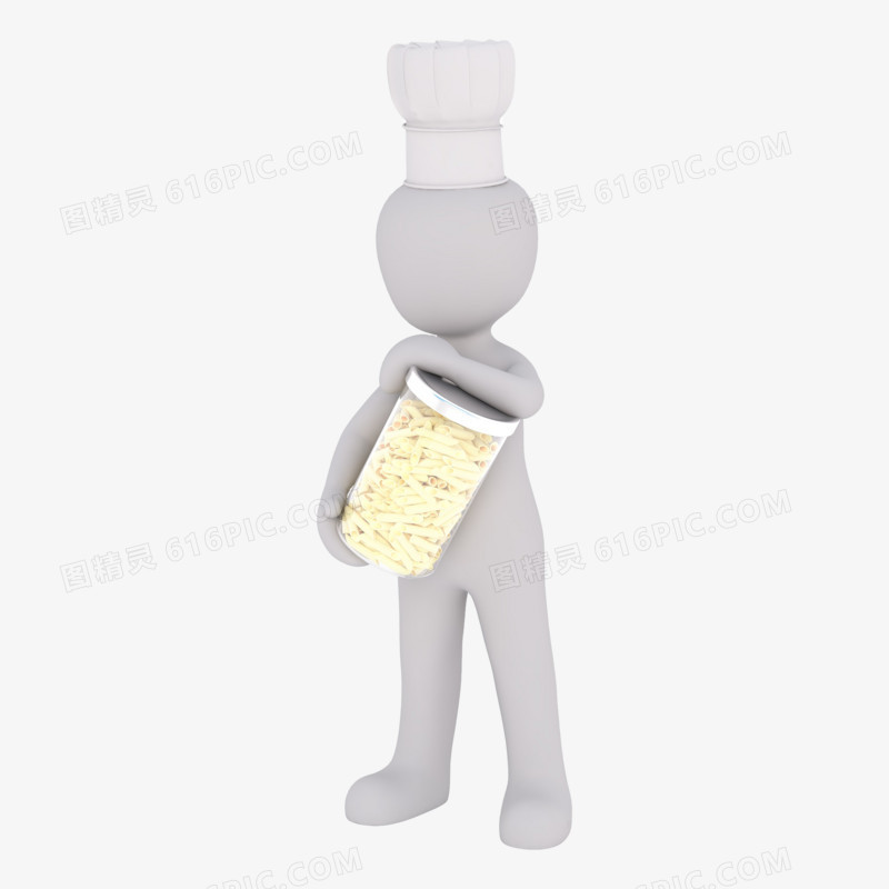 3D立体小人厨师抱着爆米花