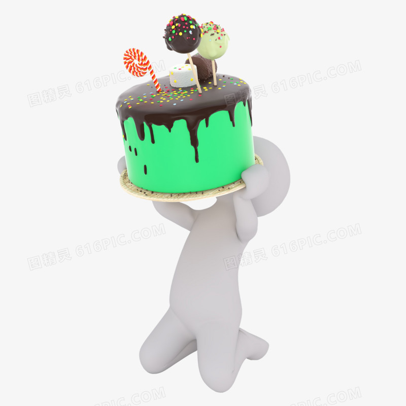 3D立体小人举着蛋糕