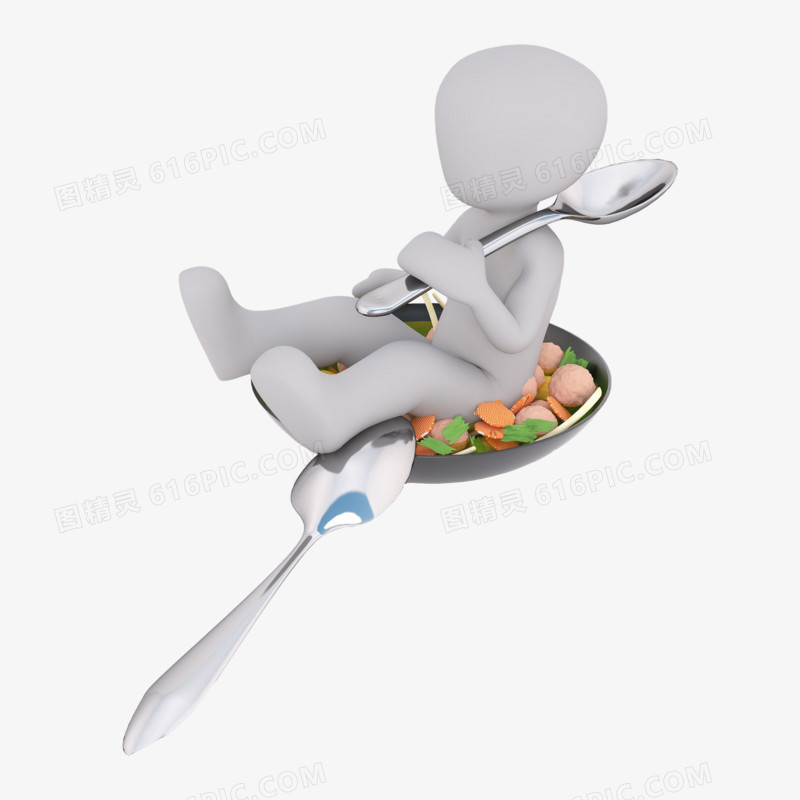 3D立体小人躺在餐盘里
