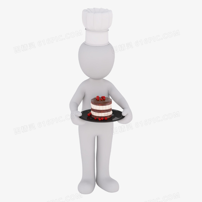 3D立体小人厨师端着蛋糕