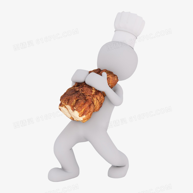 3D立体小人厨师抱着面包