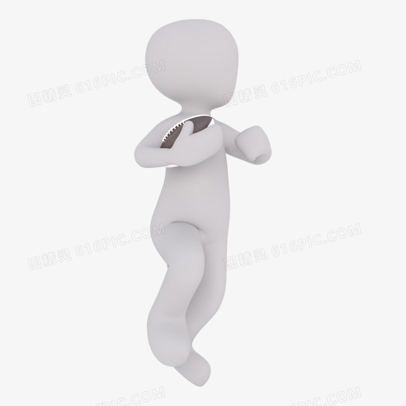 3D立体小人抱着橄榄球奔跑