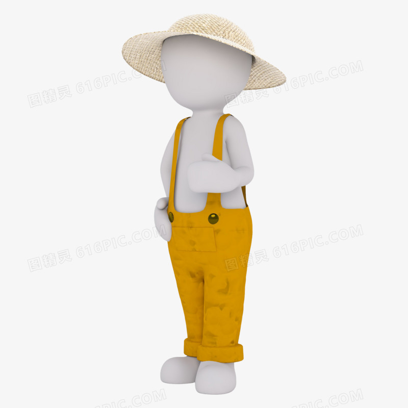 3D立体小黄人戴着草帽