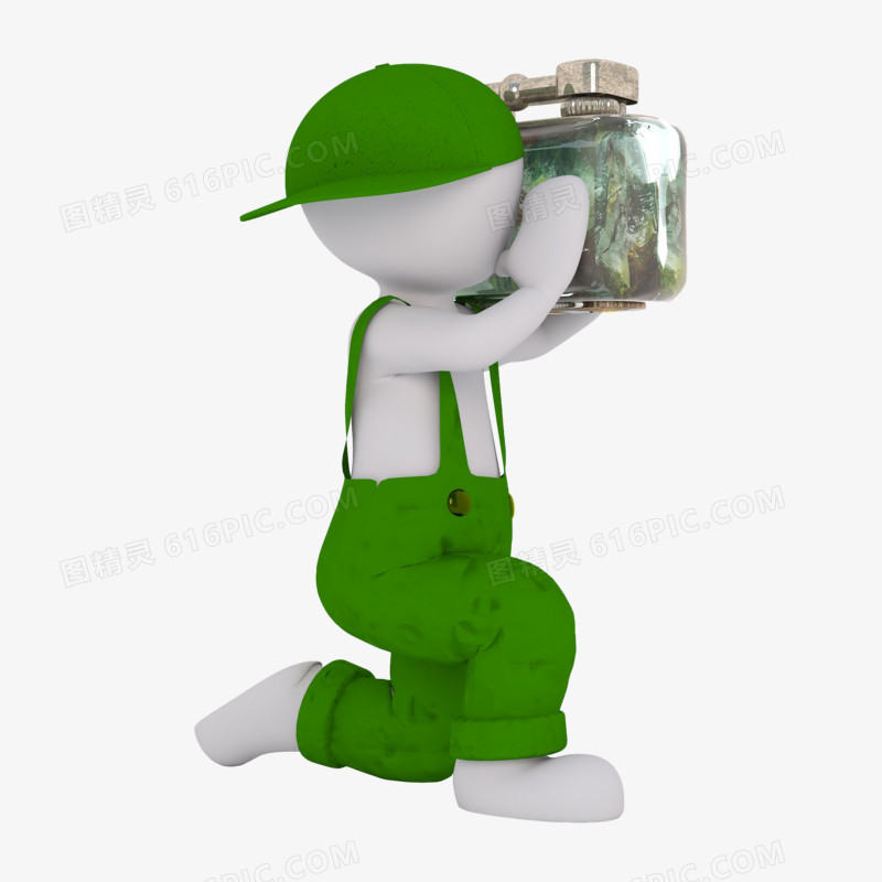 3D立体小绿人举着鱼缸