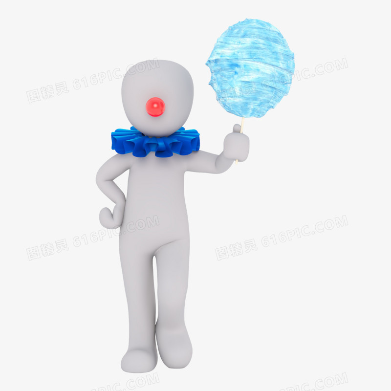 3D立体小人小丑拿着棉花糖