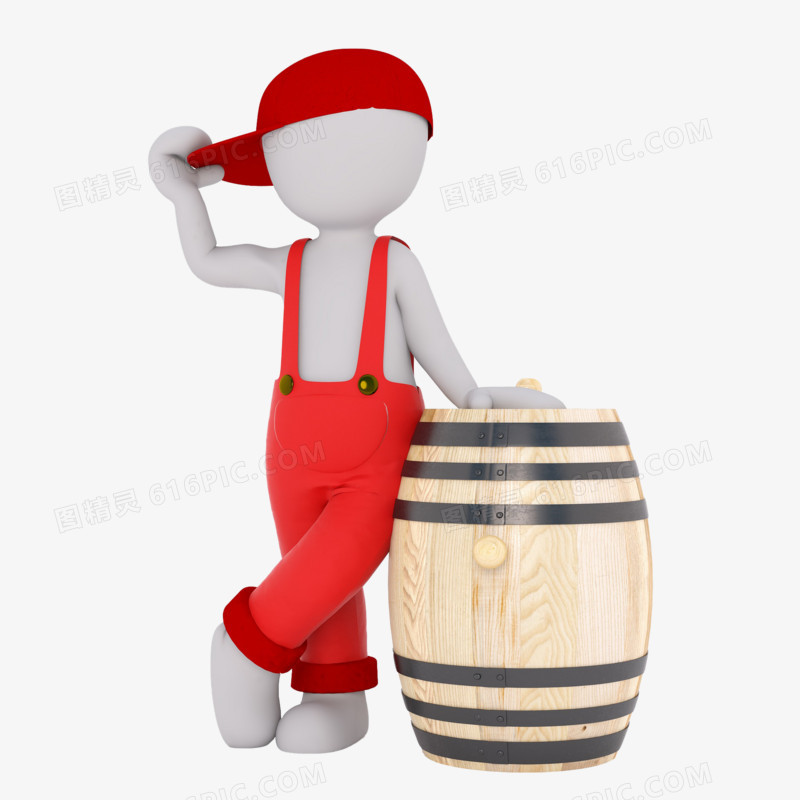 3D立体小红人扶着酒桶