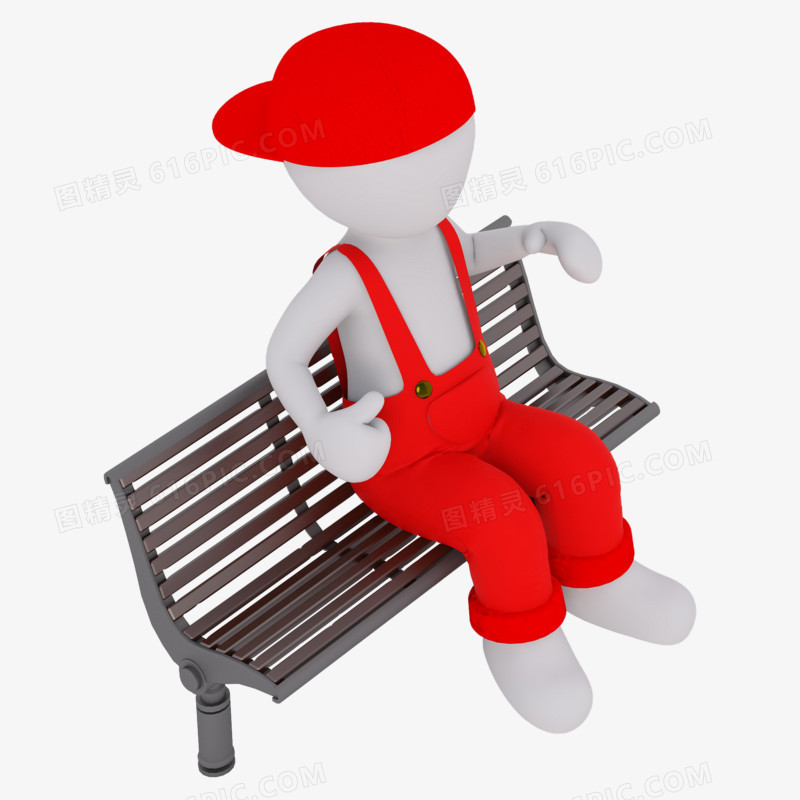 3D立体小红人坐在长椅上休息