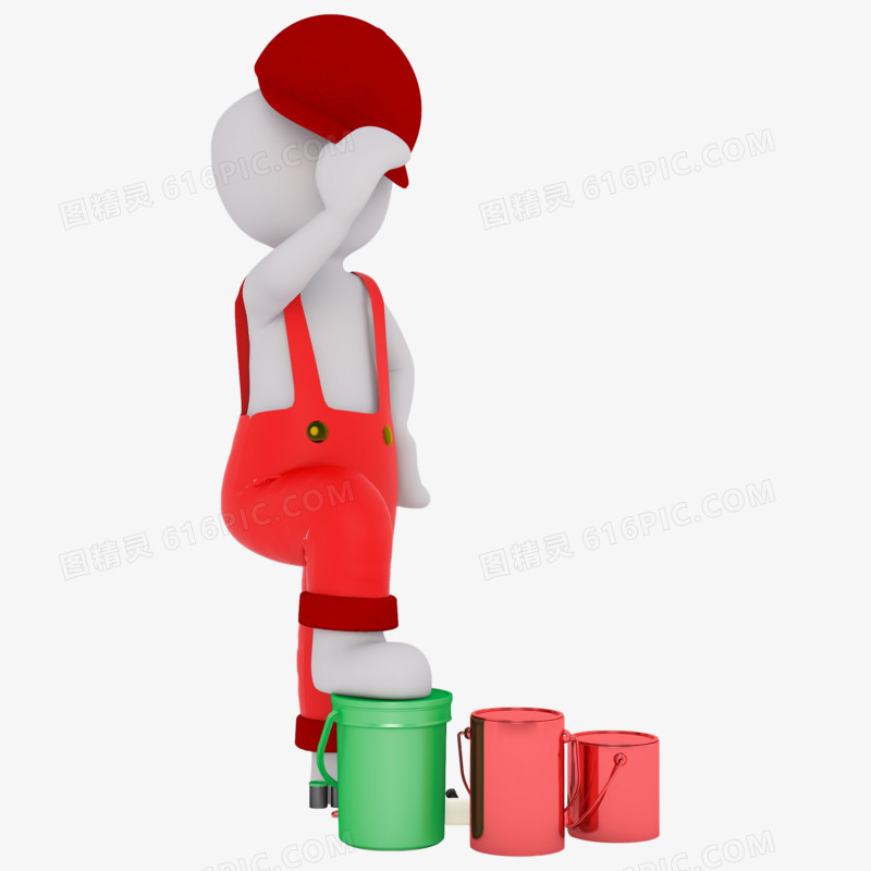3D立体小红人踩在油桶上