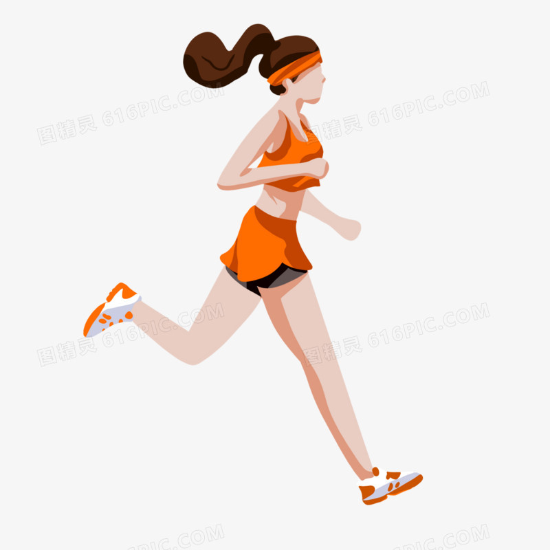 高马尾女孩跑步健身锻炼元素插画