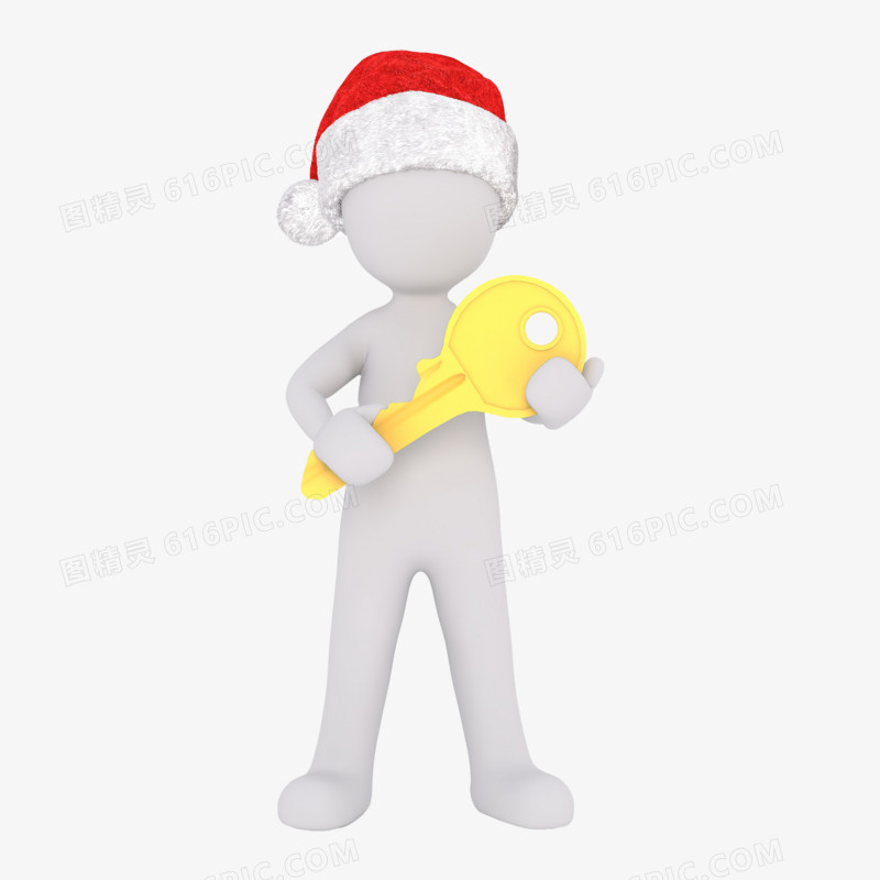 3D红帽立体小人拿着钥匙
