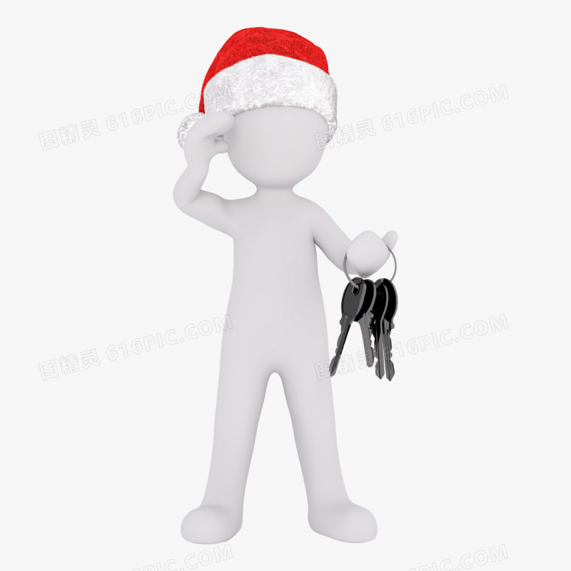 3D红帽立体小人拿着一串钥匙