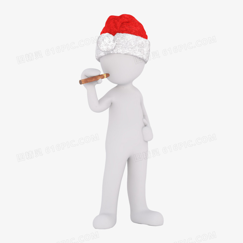  3D红帽立体小人抽着雪茄