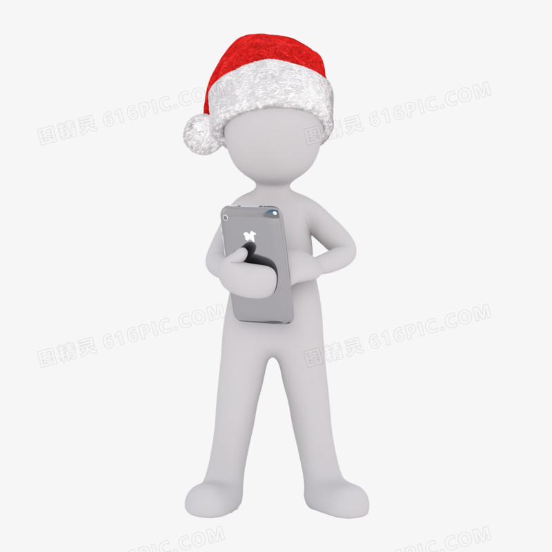 3D红帽立体小人抱着手机
