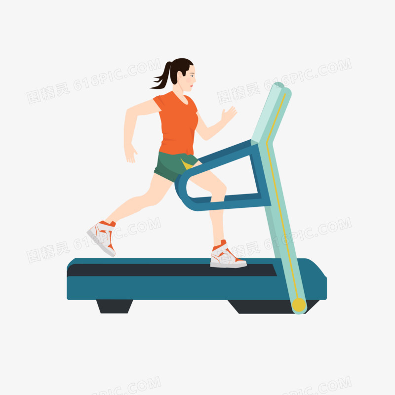 女子在跑步机上健身人物元素