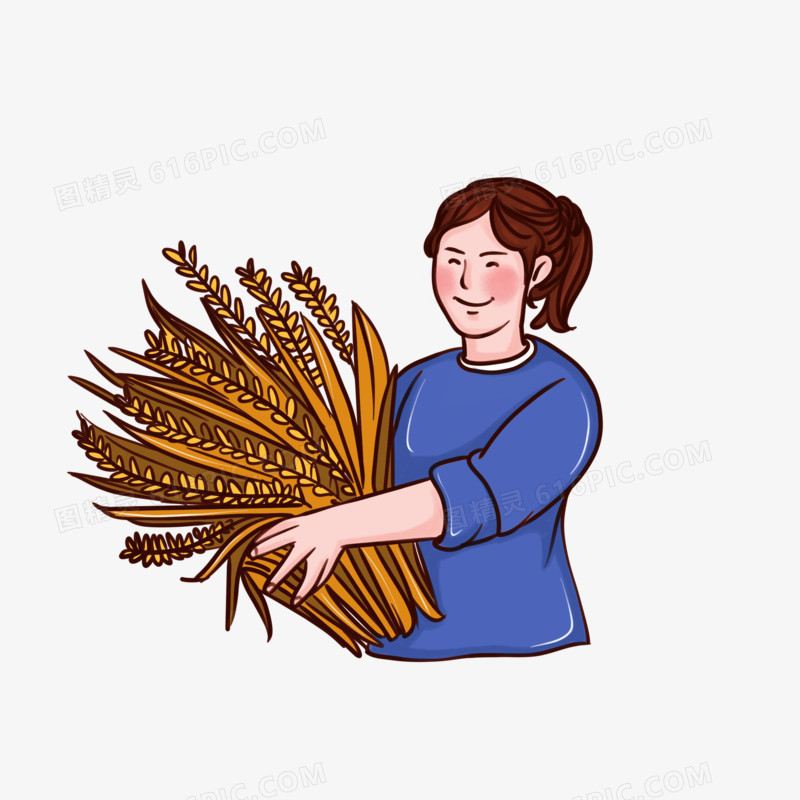 秋收抱麦子的女孩人物元素