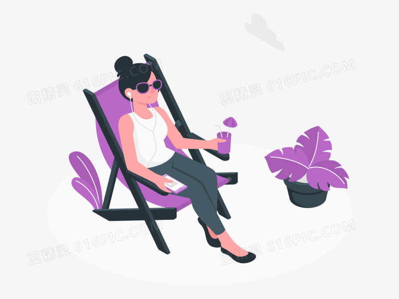 扁平插画风女士坐在躺椅上休息人物元素